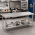 Thumbnail image #2 for Advance Tabco 108 Inch x 36 Inch Stainless Steel Work Table with 14-Gauge Top, Countertop Non-Drip Edge and Adjustable Undershelf