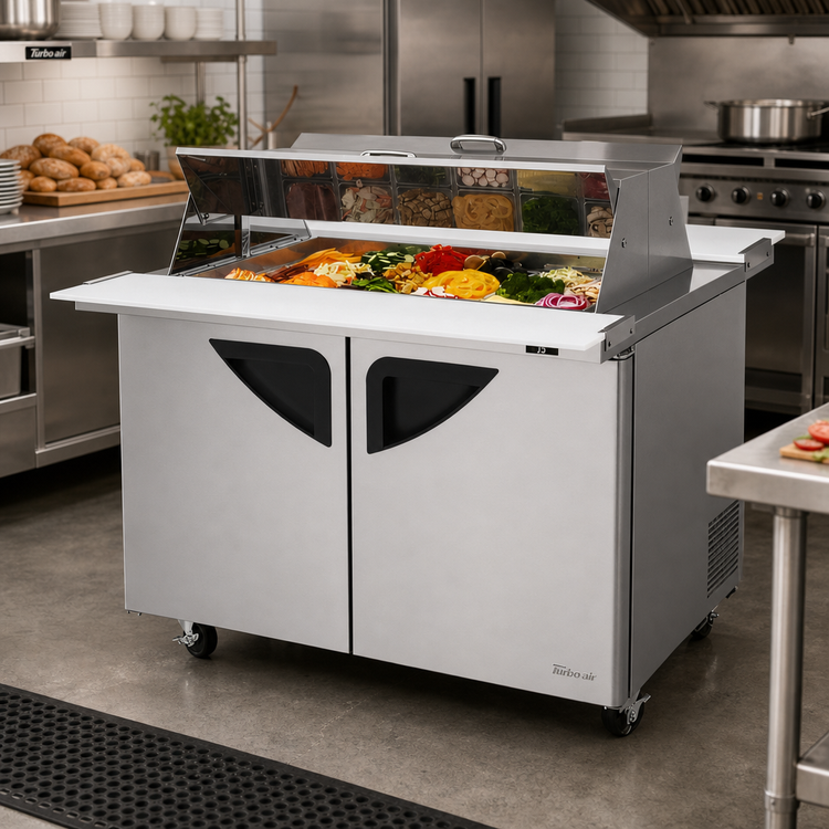 Product image #2 for Turbo Air Super Deluxe 48 1/4-Inch Two-Section Sandwich/Salad Mega Top Prep Table with Dual-Sided Lids