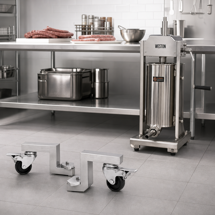 Product image #2 for Set of 2 Swivel Plate Casters with Brakes for 26-, 48-, and 65-lb Stainless Steel Sausage Stuffers