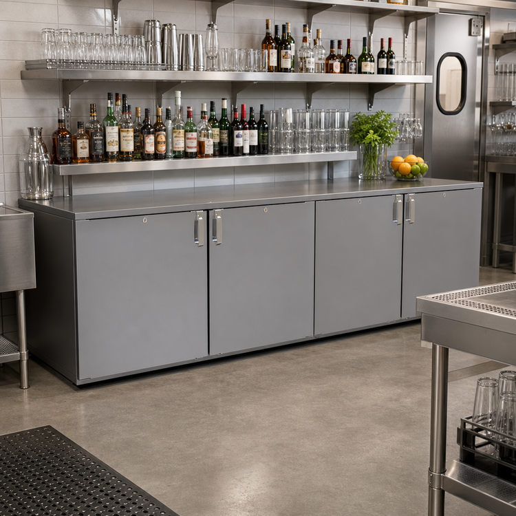 Product image #2 for Glastender C1RL96 One-Zone Remote Low-Profile Back Bar Cooler, 96 Inch, 4-Door