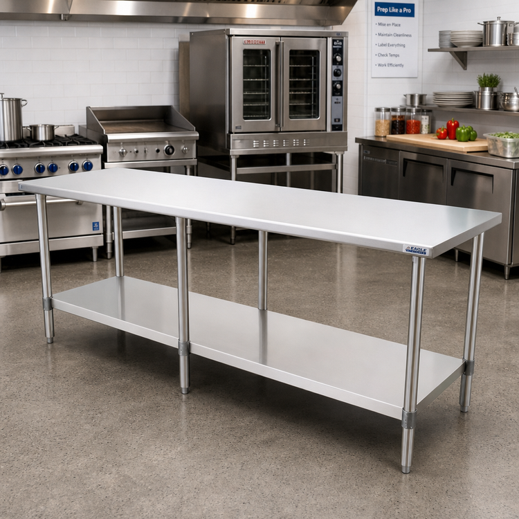 Product image #2 for Eagle Group Budget Series 120-Inch x 30-Inch 430 Stainless Steel Work Table with Adjustable Undershelf