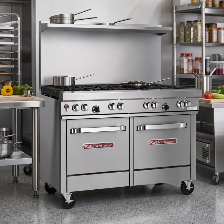 Product image #2 for Southbend Ultimate 48-Inch Gas Restaurant Range with 7 Burners, Convection Oven, and Cabinet Base