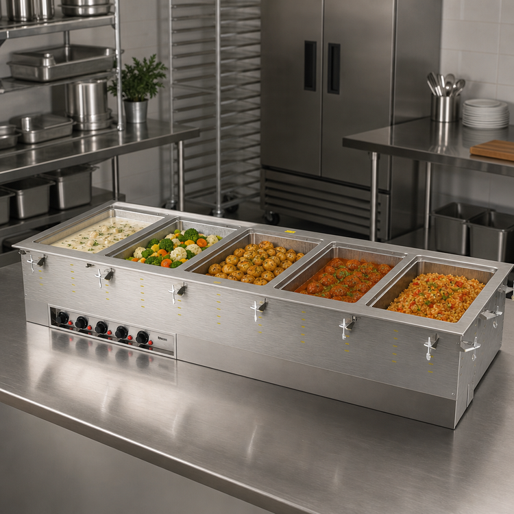 Product image #2 for Vollrath Five-Well Modular Drop-In Hot Food Well Unit with Marine Grade Wells, Manifold Drain, Infinite Controls, 240V