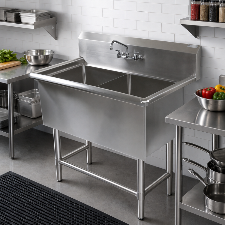 Product image #2 for John Boos Pro-Bowl 2-Compartment Stainless Steel Sink with 14-Inch Deep Bowls and 10-Inch Backsplash