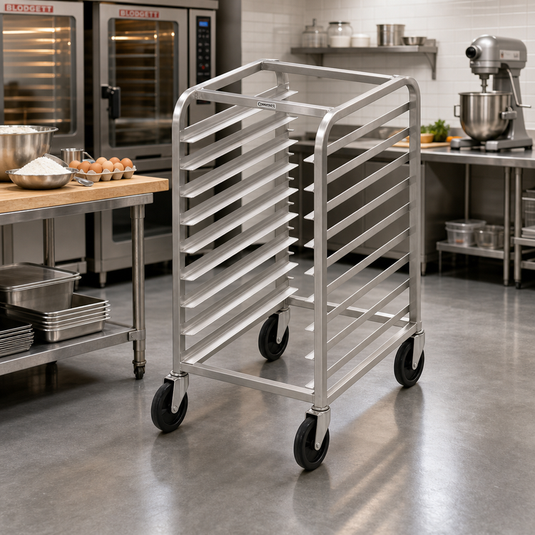 Product image #2 for Channel Manufacturing 7-Pan Half-Height Stainless Steel End-Load Bun Pan Rack with Casters
