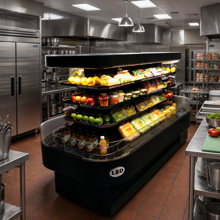 Product image #2 for Howard-McCray 42 Series 84-Inch Island Open-Air Merchandiser, Stainless Steel, LED Shelves