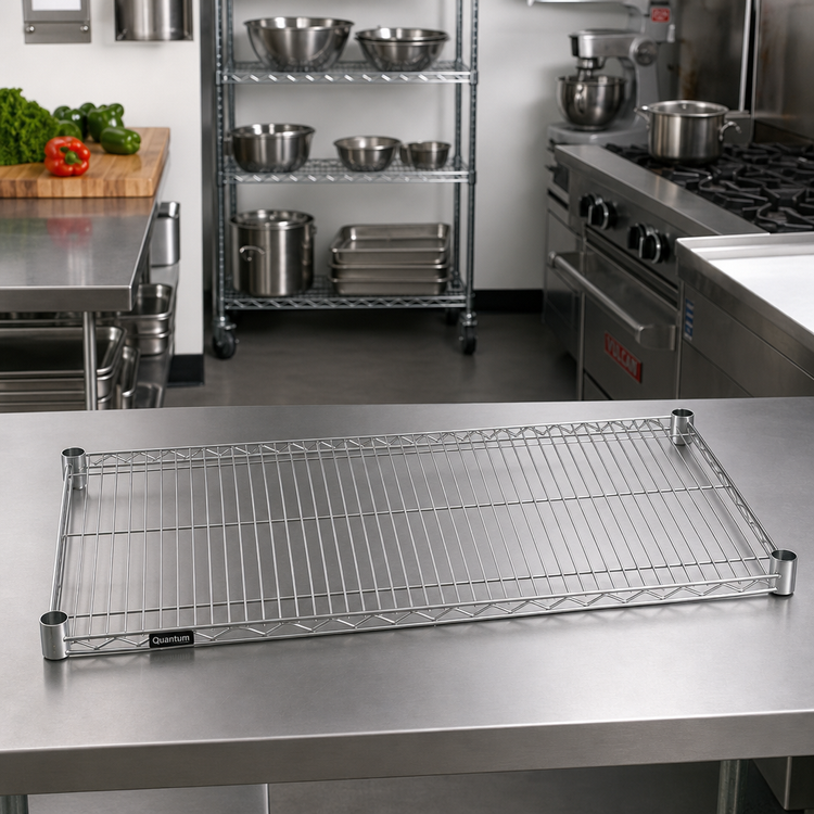 Product image #2 for Quantum 42 in. x 14 in. 304 Stainless Steel Wire Shelf, 600-800 lb. Capacity