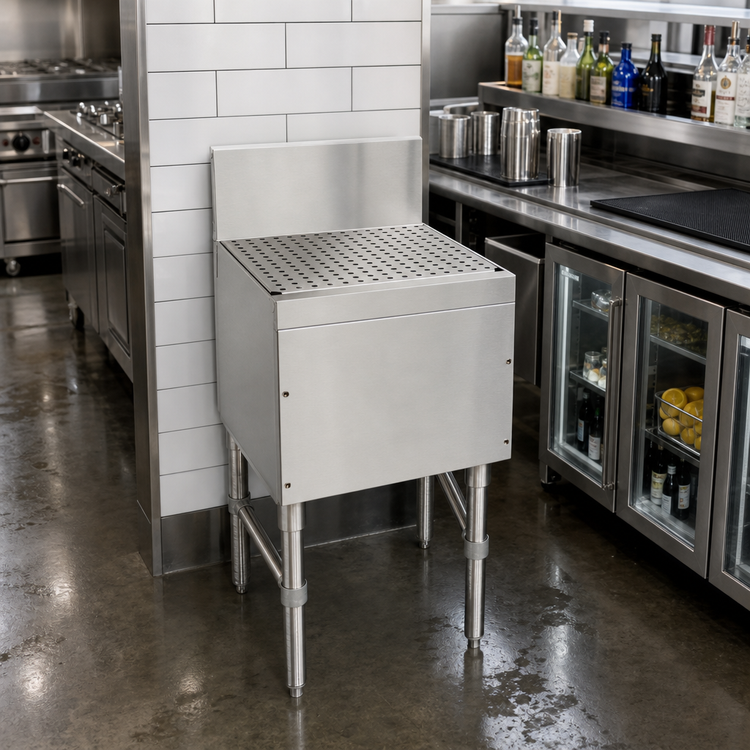 Product image #2 for Prestige Freestanding Stainless Steel Underbar Drainboard, 30 x 20 x 36 Inches, 7-Inch Backsplash