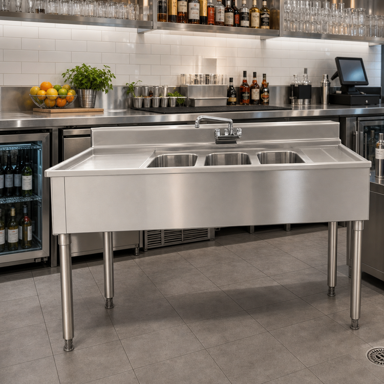 Product image #2 for Eagle Group 2200 Series 48-Inch x 24-Inch Three-Compartment Underbar Sink Unit with Left Drainboard