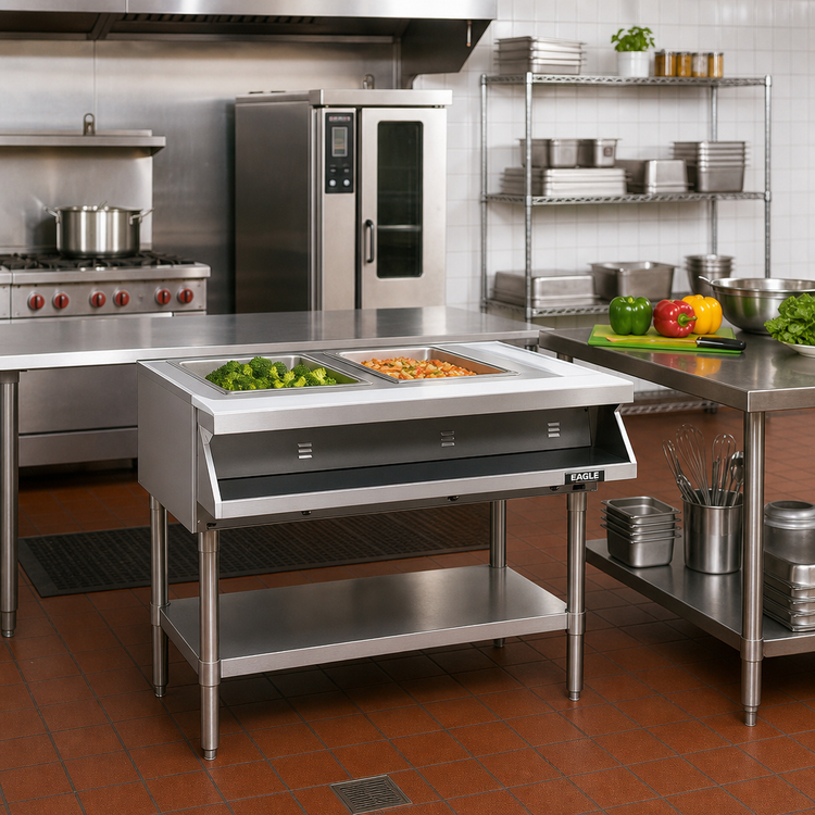 Product image #2 for Eagle Group Sealed Well Electric Hot Food Table with Open Shelf Base, 2 Wells, 240V