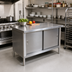 Thumbnail image #2 for Omcan 60-Inch Enclosed Cabinet Work Table with Sliding Doors, 18 Gauge 430 Stainless Steel Flat Top