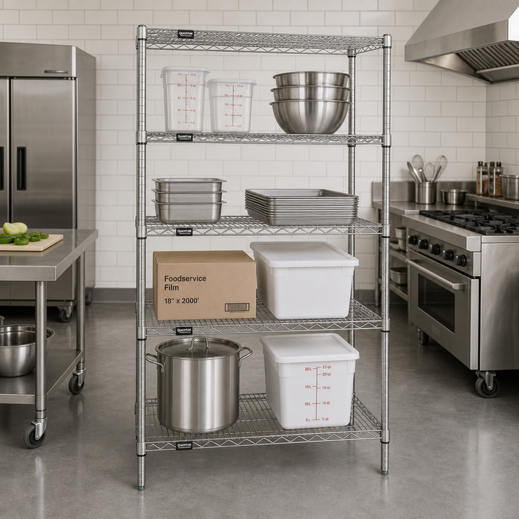 Product image #2 for Quantum 30 x 21 x 74 Inch Stationary Wire Shelving Starter Kit, 4-Shelf, 304 Stainless Steel