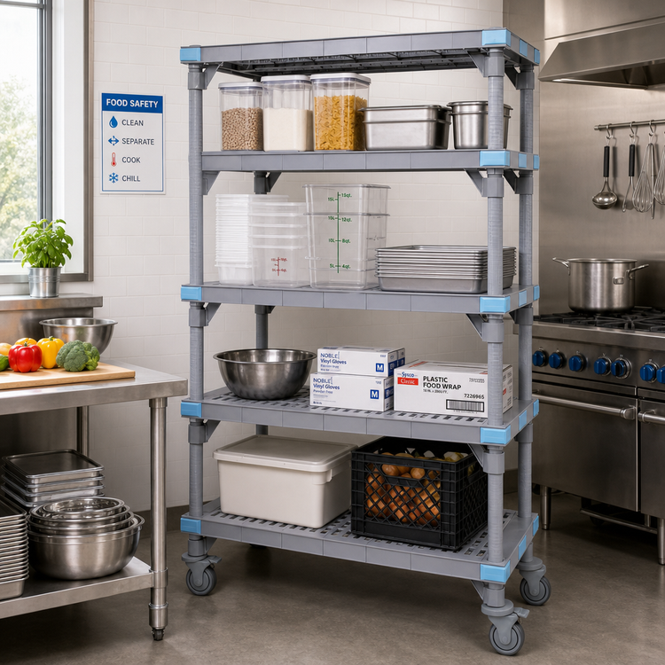 Product image #2 for Quantum Millenia Mobile Polymer Starter Shelving Unit with 4 Open Grid Shelves, 72" W x 24" D x 86" H