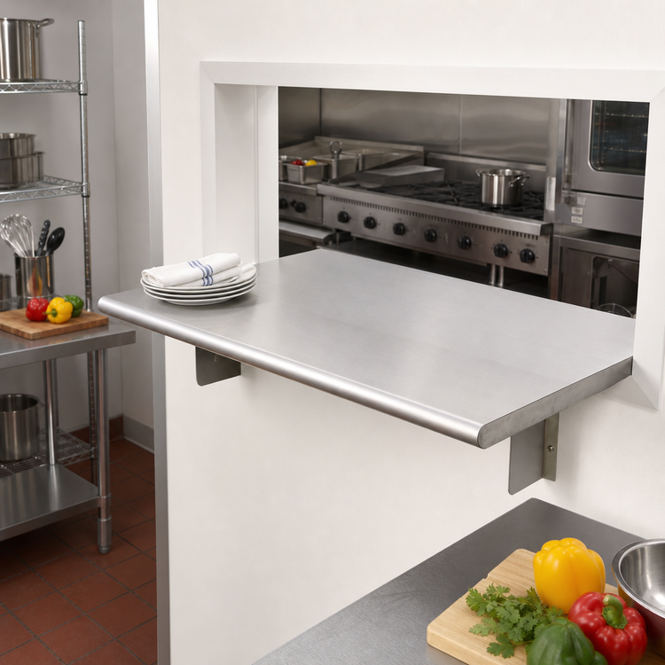 Product image #2 for Eagle Group 48 Inch W x 24 Inch D Pass-Thru Shelf for 12 Inch Max Wall Thickness, 304 Stainless Steel