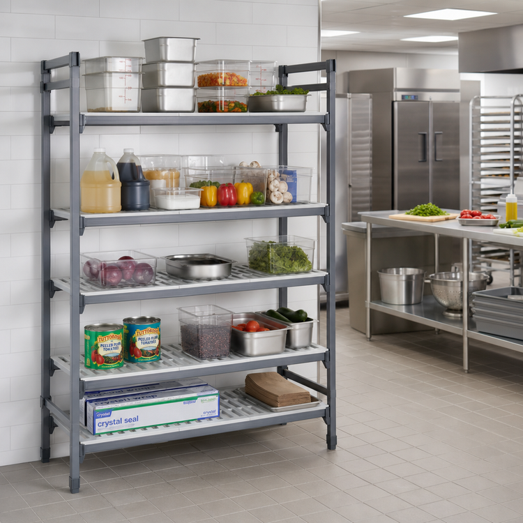 Product image #2 for Cambro Camshelving Basics Plus 24 x 48 5-Shelf Vented Shelf Kit, Brushed Graphite