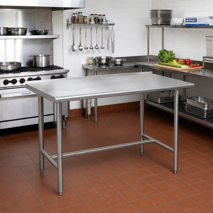 Product image #2 for Advance Tabco 84-Inch x 36-Inch Open Base Work Table with 14-Gauge 304 Stainless Steel Top and 1-1/2-Inch Rear Up-Turn