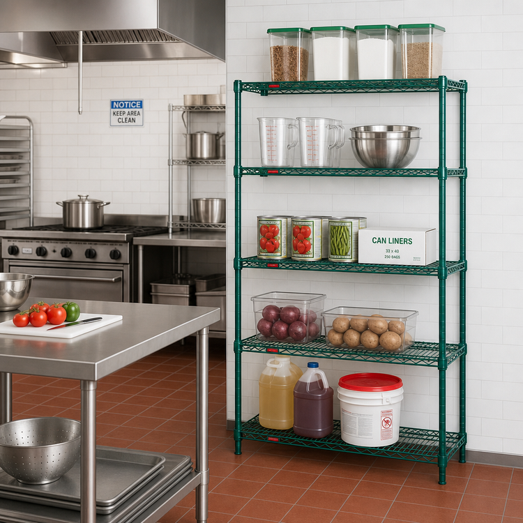 Product image #2 for Eagle Group Valu-Gard 5-Tier Add-On Commercial Wire Shelving Unit, 42 x 21 x 74 Inches, Green Epoxy