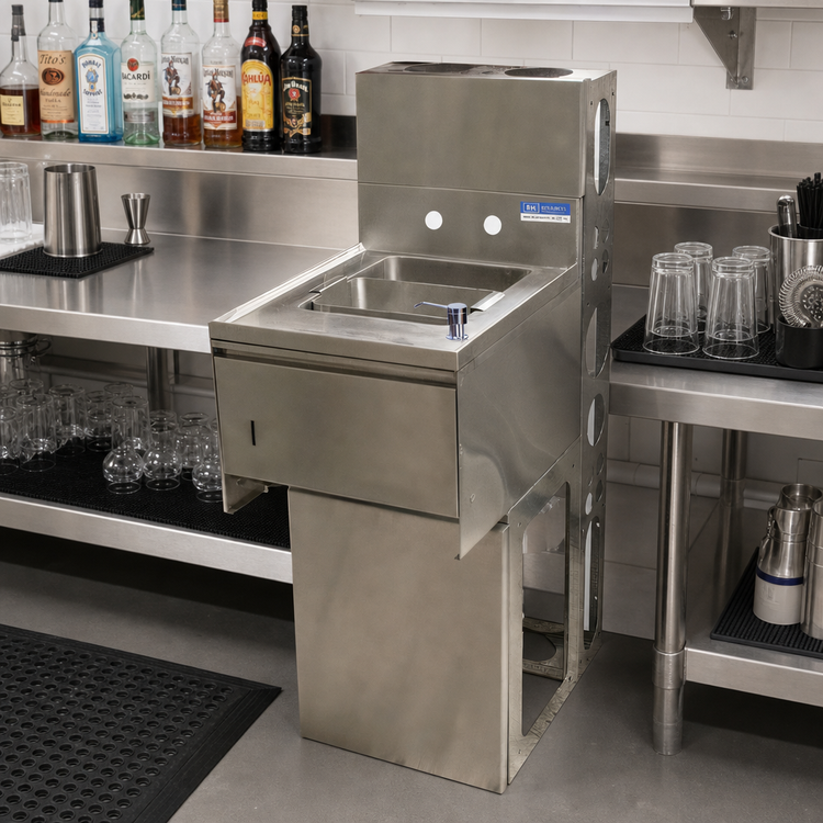 Product image #2 for BK Resources 15-Inch Underbar Dump Sink with 1 Compartment, 4-Inch Backsplash and Included Accessory Package