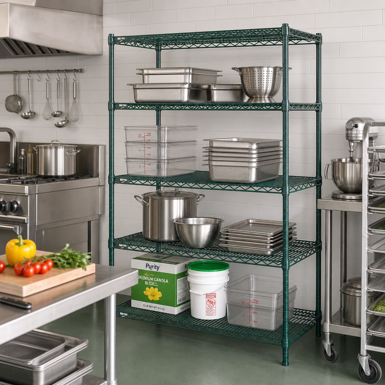 Product image #3 for Metro Super Erecta Metroseal 3 Stationary Starter Wire Shelving Unit, 42"W x 24"D x 63"H, 4 Shelves, Green