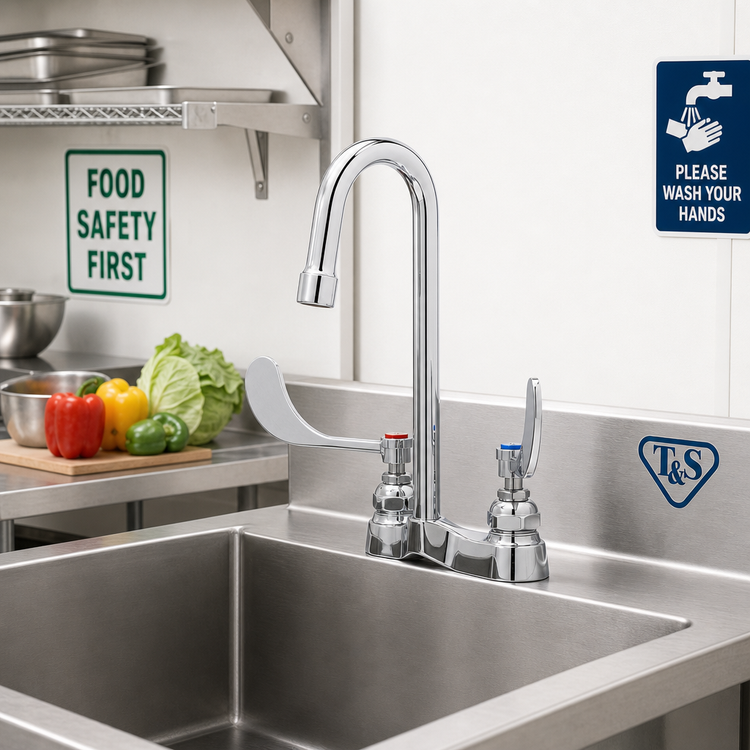 Product image #2 for T&S Brass B-0892 4-Inch Centerset Deck-Mount Medical Faucet with 2.2 GPM Swivel Gooseneck