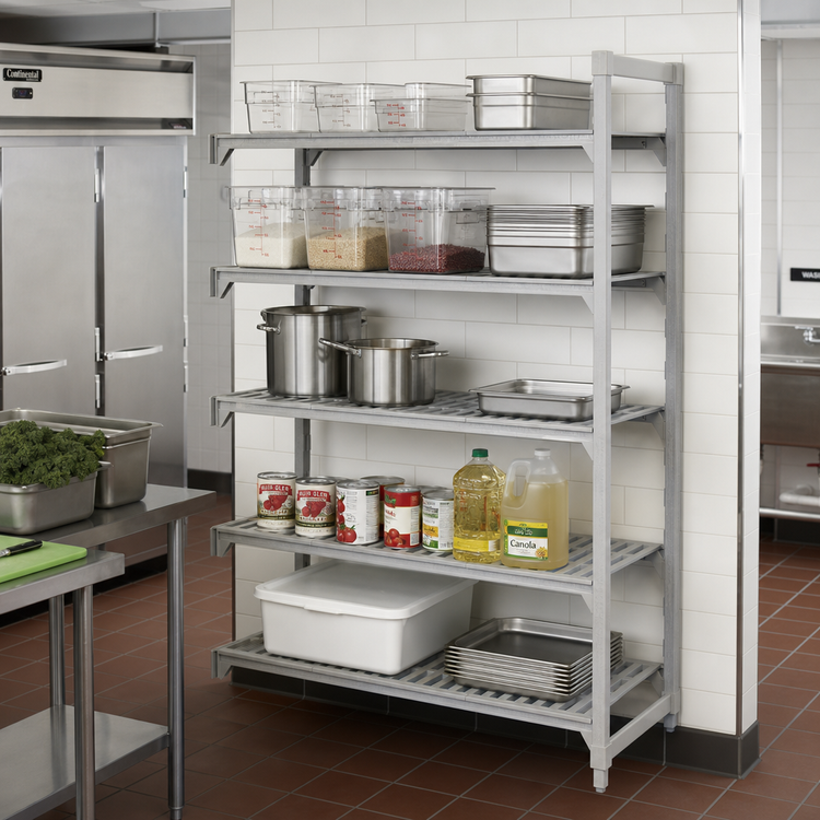 Product image #3 for Cambro Camshelving Premium 5-Tier Vented Add-On Polymer Shelving Unit, 21 x 48 x 64 Inches, Speckled Gray