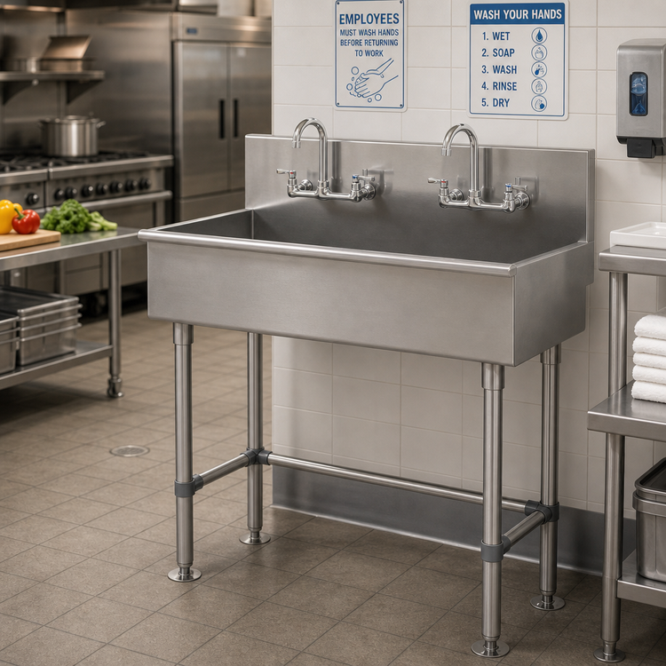 Product image #2 for Advance Tabco 48-Inch Freestanding Multiwash Hand Sink with 2 Faucets