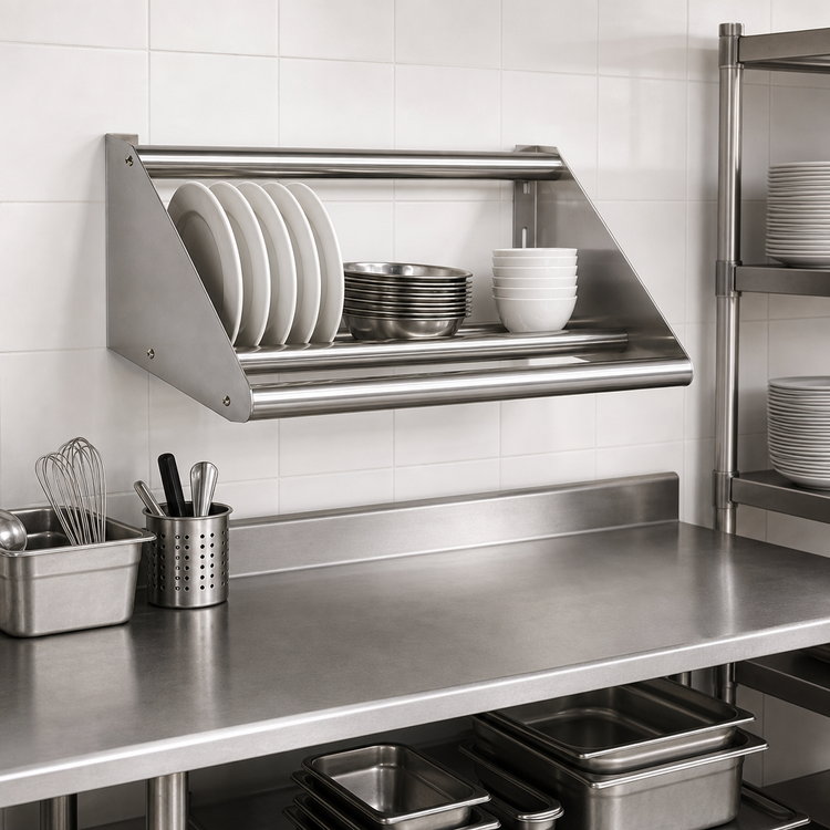 Product image #2 for John Boos BHS1842-TS-X Wall-Mounted Tubular Dishrack Sorting Shelf with Brackets, 42 x 18 x 12-1/4 Inches