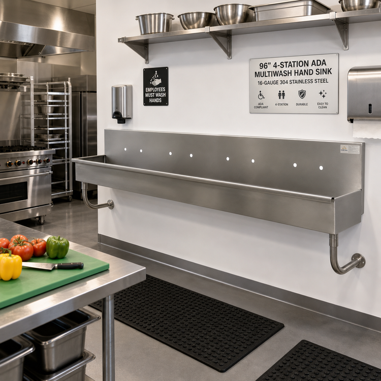 Product image #2 for 96-Inch 4-Station ADA Wall-Mounted Multiwash Hand Sink, 16-Gauge 304 Stainless Steel
