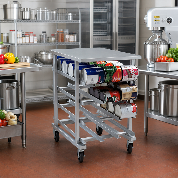 Product image #2 for Panco Half-Size Mobile Gravity-Fed Can Rack for #5 and #10 Cans