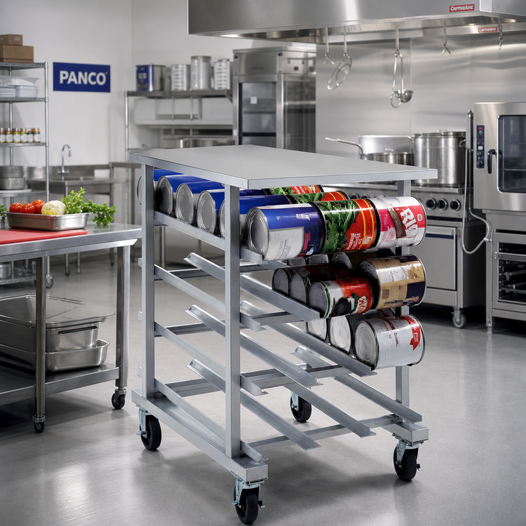 Product image #2 for Panco Half-Size Mobile Gravity-Fed Can Rack for #5 and #10 Cans