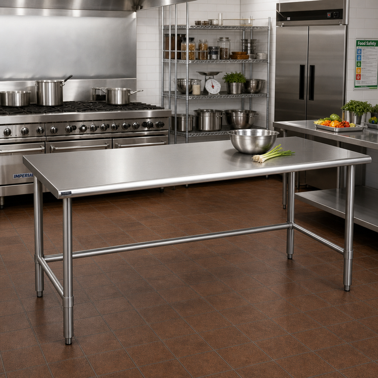 Product image #2 for Eagle Group Spec-Master 108"W x 36"D 14-Gauge Stainless Steel Work Table with Open Base