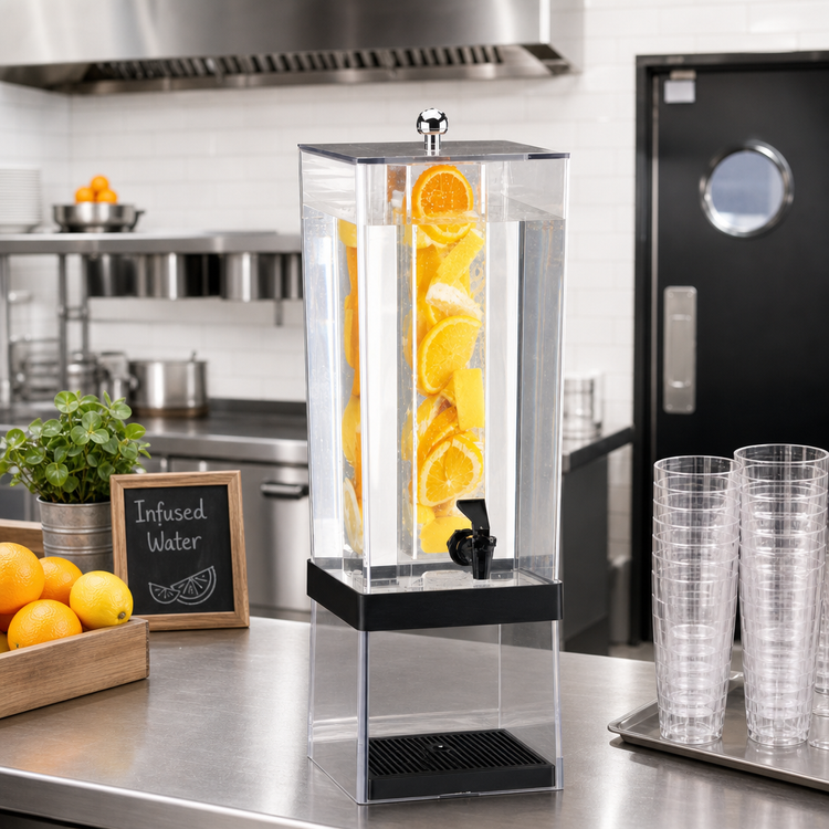 Product image #2 for Cal-Mil Econo 3 Gallon Single Infusion Beverage Dispenser with Drip Tray, Black Polycarbonate