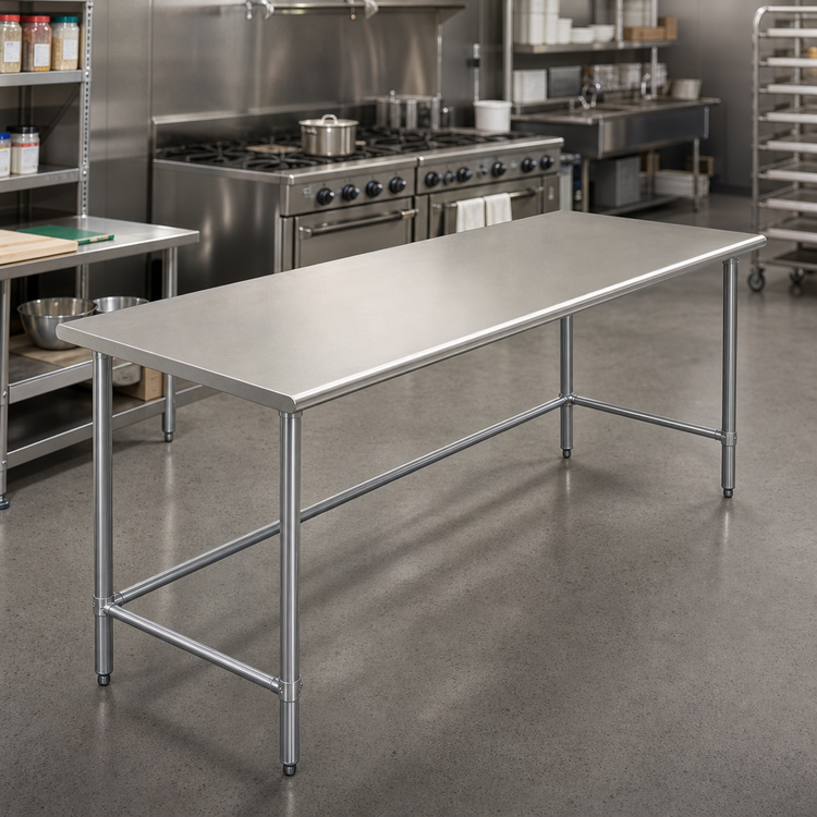 Product image #2 for Budget Series 120-Inch x 36-Inch 430 Stainless Steel Flat Top Work Table with Galvanized Tubular Base