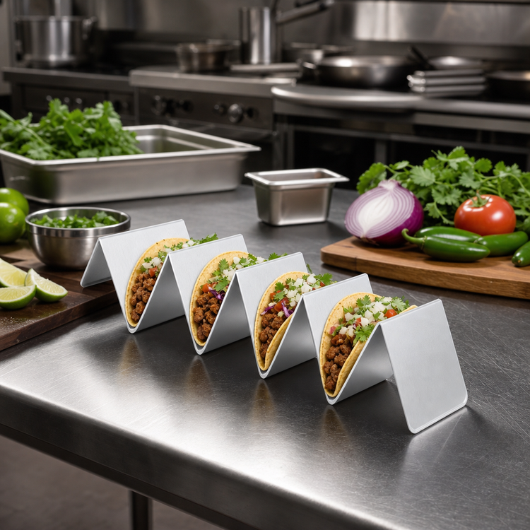Product image #2 for American Metalcraft Half-Size Brushed Stainless Steel Taco Holder, 4 or 5 Compartments