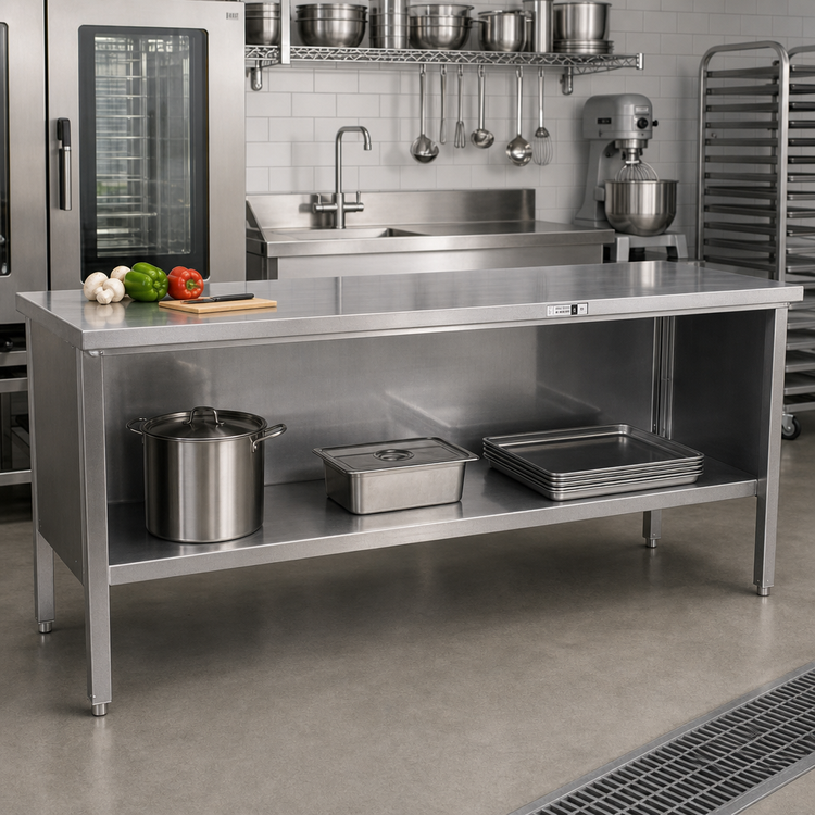 Product image #2 for Open Front Enclosed Base Stainless Steel Work Table with Undershelf, 108 x 24 Inches