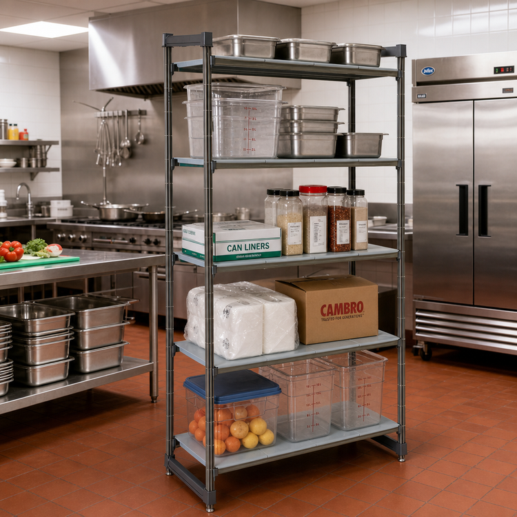 Product image #2 for Cambro Camshelving Basics Plus 36" W x 21" D x 84" H 5-Shelf Solid Stationary Starter Unit