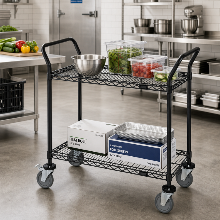Product image #2 for Quantum Black Epoxy Two-Shelf Wire Utility Cart