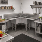 Thumbnail image #2 for John Boos E3BCS-244-2D24 3-Compartment Corner Sink with Dual 24-Inch Drainboards, 75-Inch, 18-Gauge 300-Series Stainless Steel