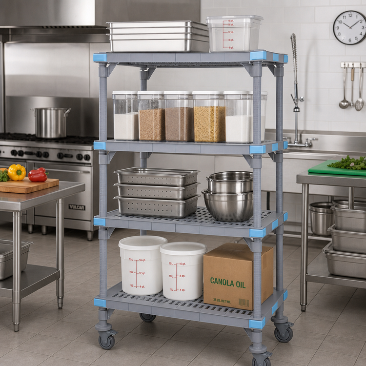 Product image #2 for Quantum Millenia 4-Shelf Mobile Polymer Shelving Starter Unit, 36 x 24 x 86 Inches, Gray