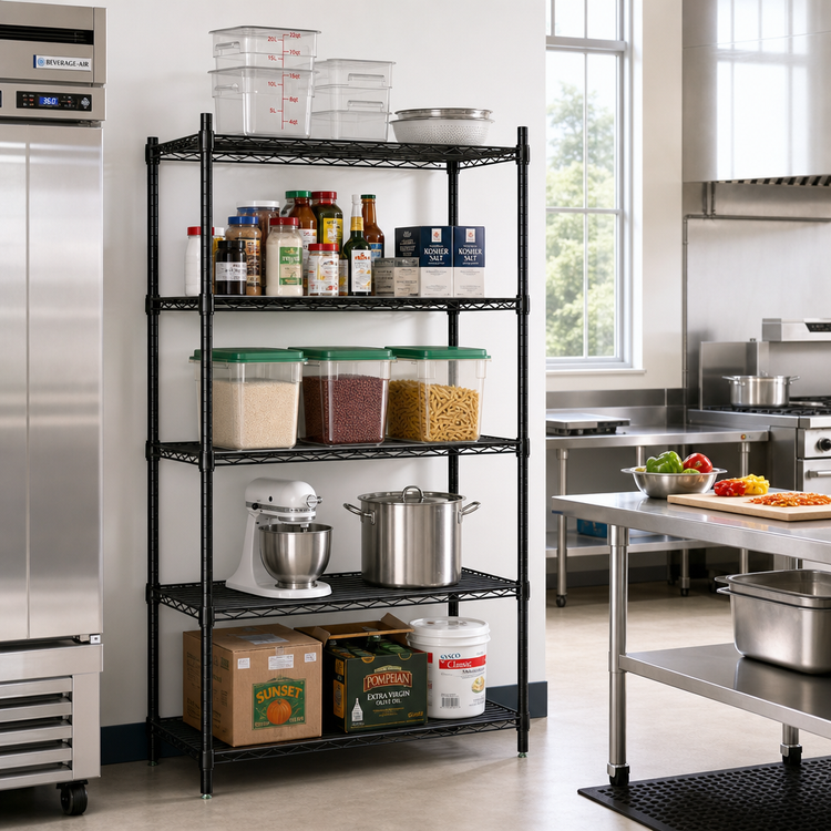 Product image #2 for Quantum Stationary 5-Shelf Wire Shelving Starter Kit, 54W x 14D x 74H, Black Epoxy Antimicrobial Finish