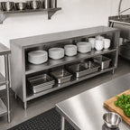 Thumbnail image #2 for John Boos 4DCO6-15120 Open Front Stainless Steel Dish Cabinet with Mid-Shelf, 120 x 15 x 35 Inches