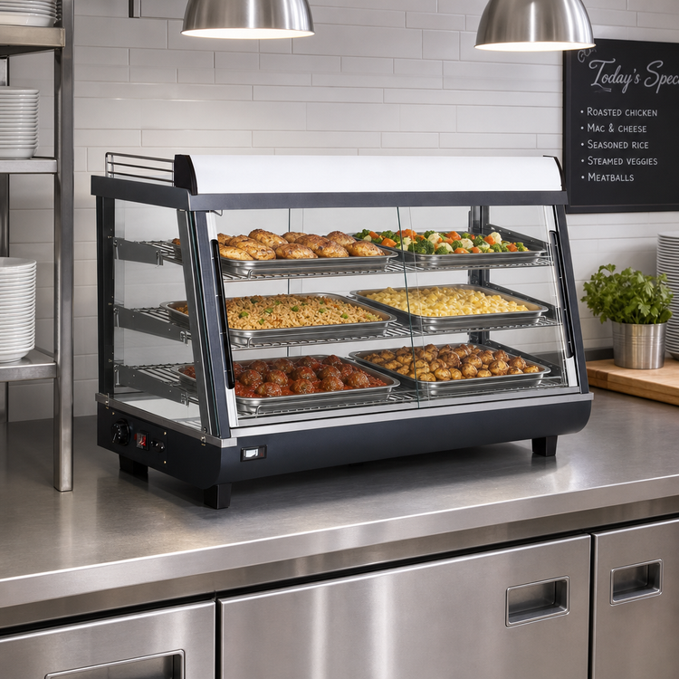 Product image #2 for Omcan 47-Inch Countertop Self-Service Heated Hot Food Display Case with Straight Glass Front, 6.6 Cu. Ft.