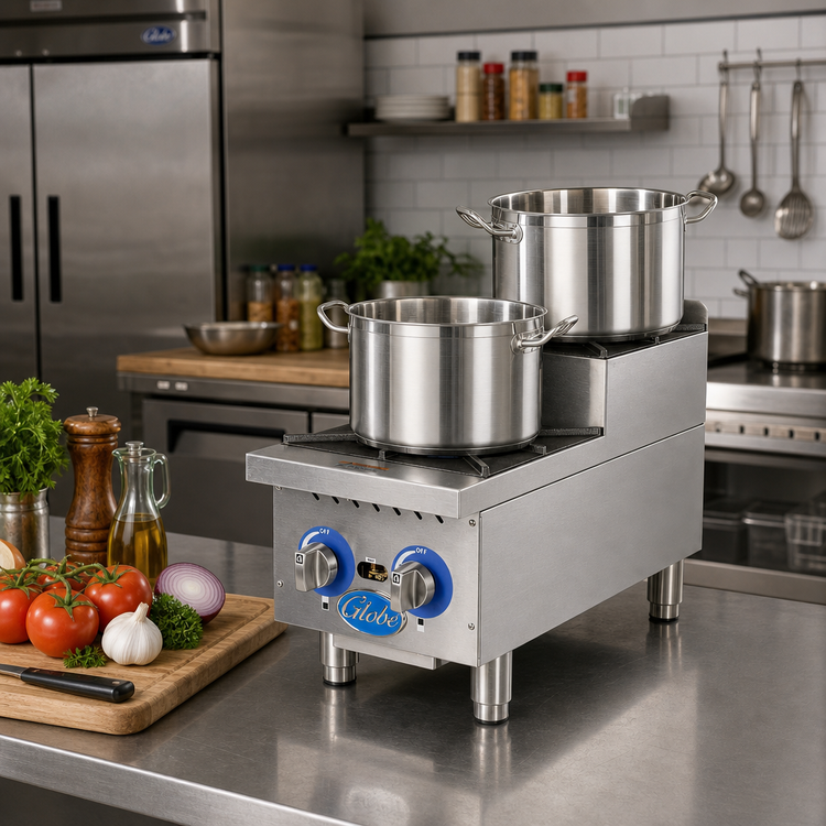 Product image #2 for Globe 12-Inch Countertop Gas Hot Plate with 2 Open Burners