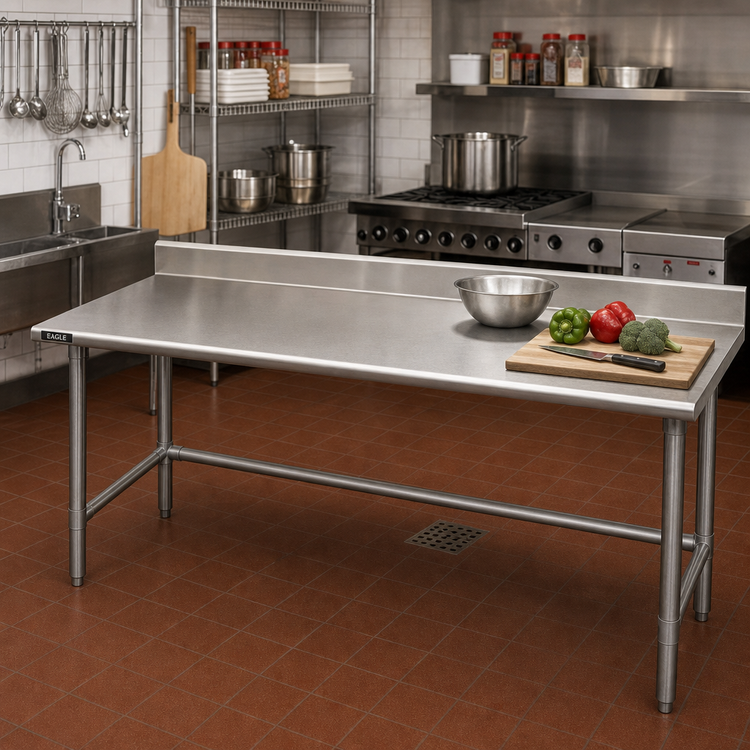 Product image #2 for Eagle Group Budget Series 108-Inch W x 30-Inch D Work Table with 4-1/2-Inch Backsplash and Galvanized Tubular Base