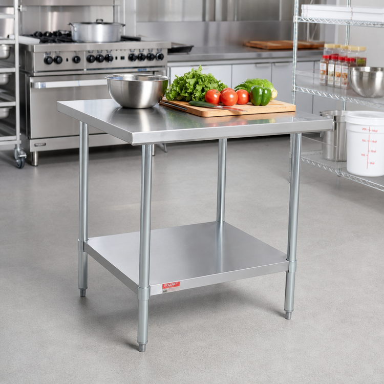 Product image #2 for 30 x 30 Inch Stainless Steel Work Table with Undershelf, 36 Inch High, 16-Gauge 300 Series Top