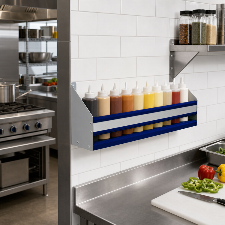 Product image #2 for Advance Tabco Prestige Supreme 42-Inch Single Tier Stainless Steel Speed Rail, 10-Bottle Capacity