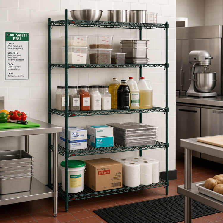 Product image #3 for Metro Super Erecta Super Adjustable Stationary Wire Shelving Starter Unit, 60W x 18D x 74H, 5 Shelves, Metroseal 3 Green