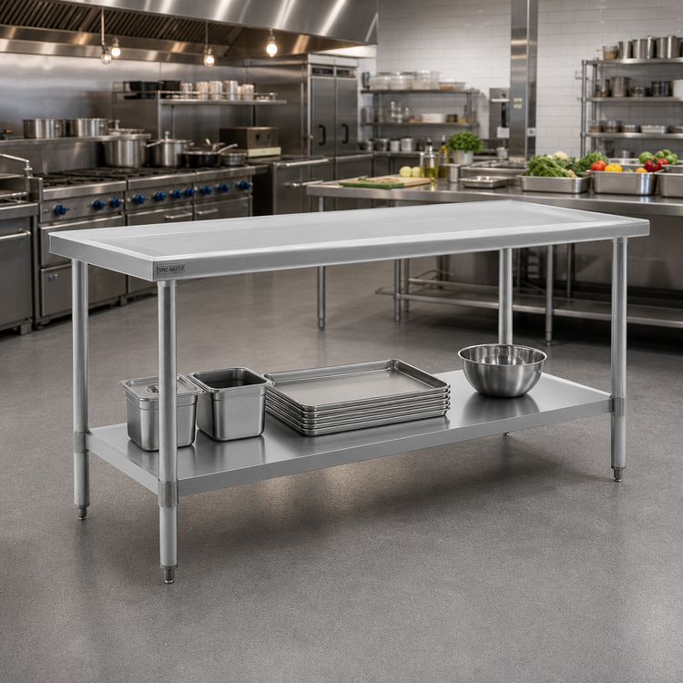 Product image #2 for Spec-Master Marine Series 14-Gauge Stainless Steel Work Table with Adjustable Undershelf, 72"W x 36"D