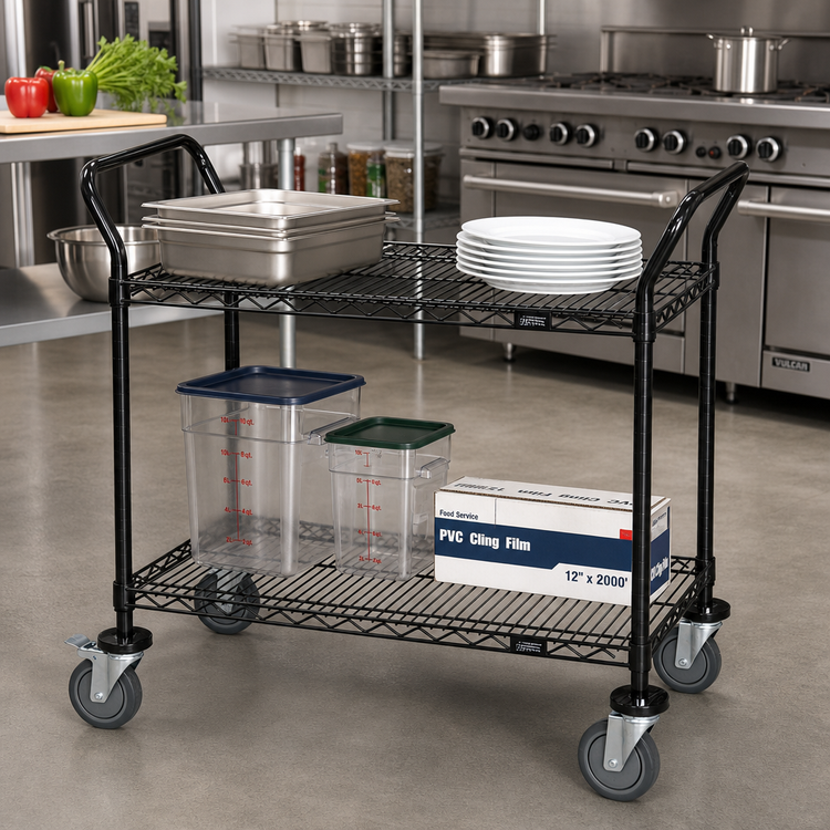 Product image #2 for Quantum 2-Shelf Wire Utility Bus Cart, 60 x 24 x 37-1/2 Inches, Black Epoxy