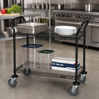 Thumbnail image #2 for Quantum WRC-2460BK-2 2-Shelf Wire Utility Bus Cart, 60 x 24 x 37-1/2 Inches, 1,200 lb Capacity, Black Epoxy